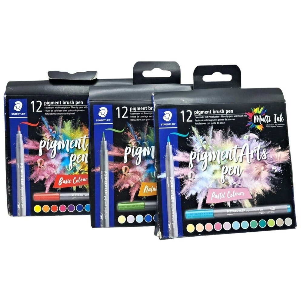 Staedtler Pigment Arts Brush Pen Set 12-Pack Multi Ink Basic/Nature/Pastel Color